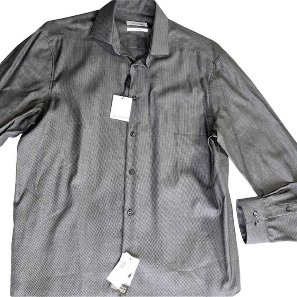 Calvin Klein slim fit stretch mens gray button down shirt size 32/33 NWT 🏷
